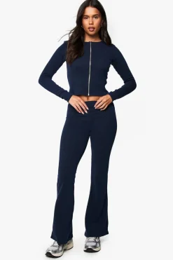 2 Tone Rib Zip Up Top & Flared Trouser | Nasty Gal