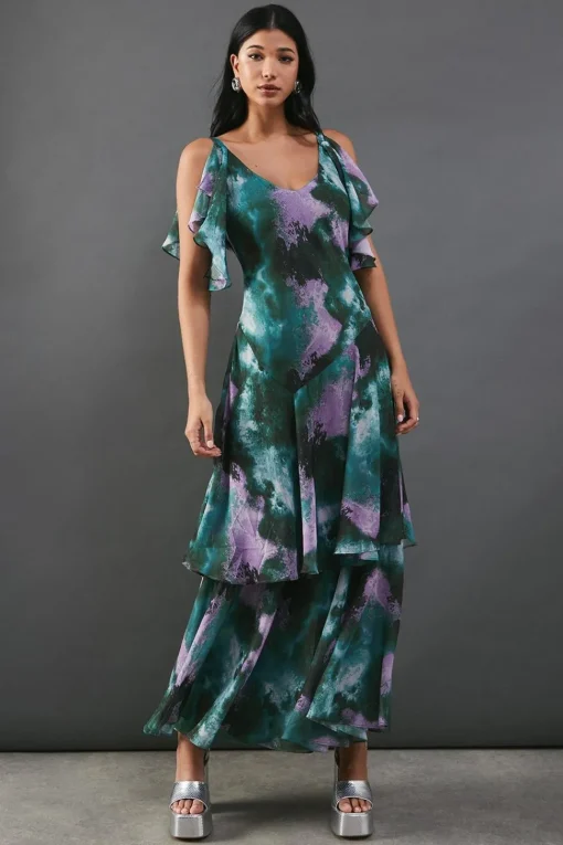 Abstract Strappy Chiffon Tendril Layer Midi Dress | Nasty Gal