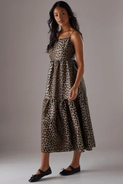 Animal Organza Strappy Smock Midi Dress | Nasty Gal