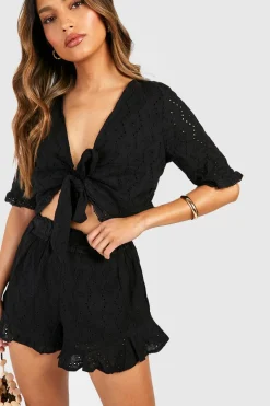 Broderie Knot Top & Ruffle Hem Shorts | Nasty Gal