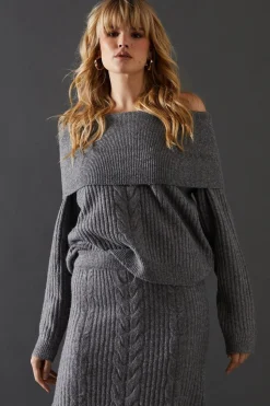 Cable Front Slouchy Bardot Jumper | Nasty Gal