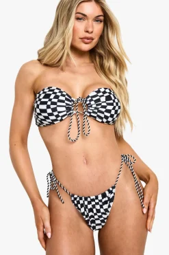 Checkerboard Rope Strap Halterneck Bikini Top & Tanga Tie Side Bikini Bottoms Set | Nasty Gal