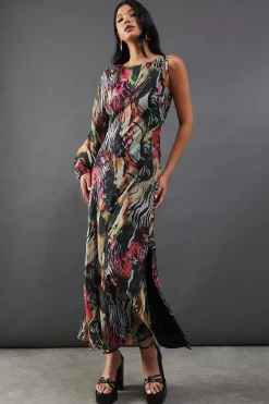 Chiffon Printed One Shoulder Split Front Maxi Dress | Nasty Gal