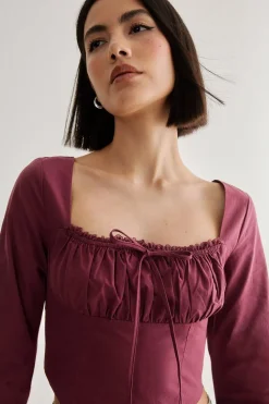 Cotton Lace Trim Lace Up Back Long Sleeve Corset Top | Nasty Gal