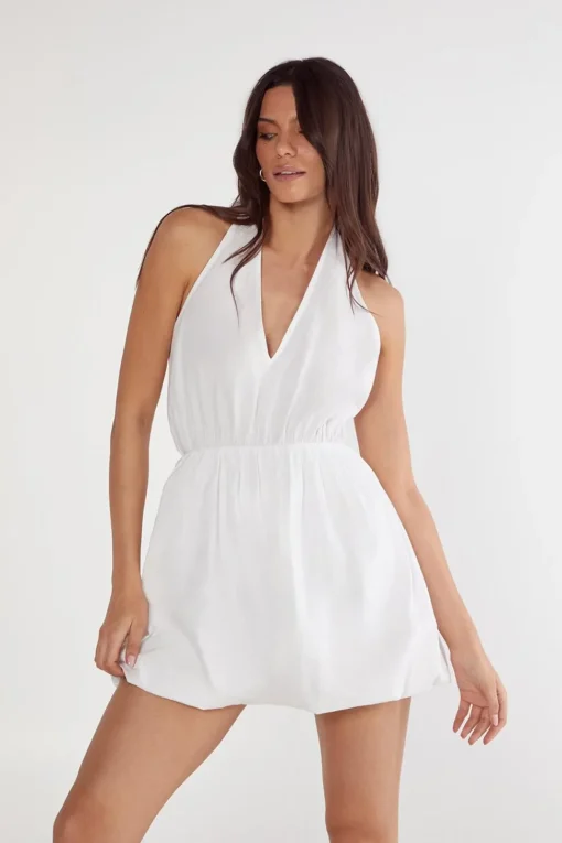 Cotton Poplin Halter Neck Puffball Mini Dress | Nasty Gal