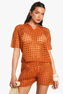 Crochet Oversized Shirt and Knitted Short Set | Nasty Gal