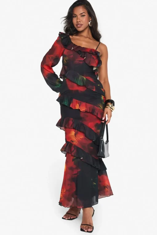 Dark Floral Ruffle Maxi Dress | Nasty Gal