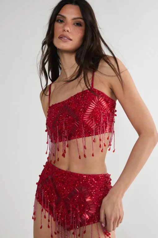 Diamante Embellished Tassel Beaded Crop Top | Nasty Gal