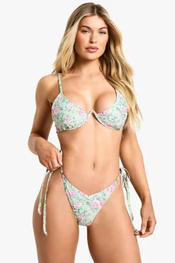 Ditsy Floral Print Underwired Bikini Top & Tie Side Bikini Bottoms Set | Nasty Gal