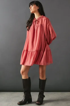 Dobby Chiffon Tie Neck Drop Hem Mini Smock Dress | Nasty Gal
