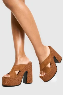 Faux Suede Crossover Cork Mules | Nasty Gal