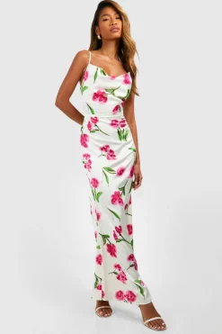Floral Satin Midi Cowl Slip Dress | Nasty Gal