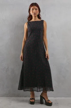 Heart Print Chiffon Slash Neck Bias Sleeveless Midi Dress | Nasty Gal