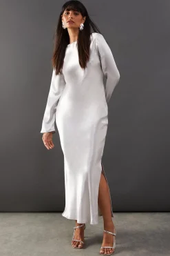 High Shine Metallic Satin Column Midi Dress | Nasty Gal