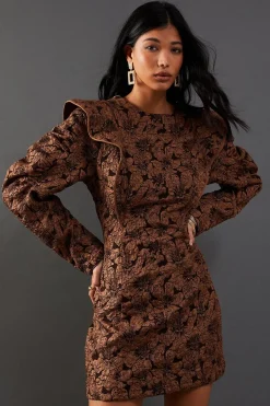 Jacquard Frill Puff Sleeve Shift Mini | Nasty Gal