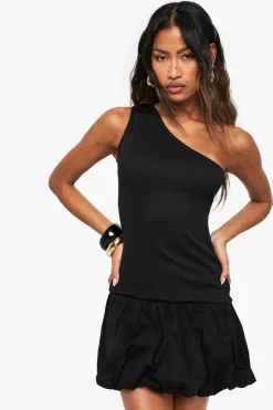 Jersey Rib Cotton Mix One Shoulder Puffball Mini Dress | Nasty Gal