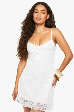 Lace Strappy Frill Trim Mini Dress | Nasty Gal