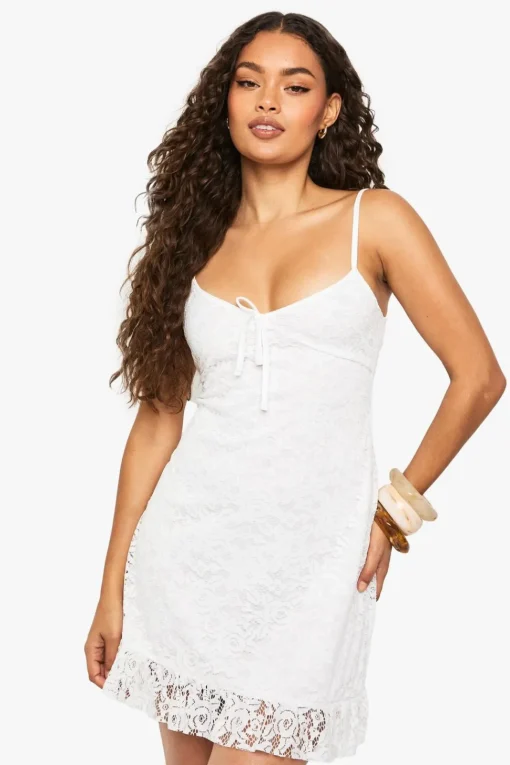 Lace Strappy Frill Trim Mini Dress | Nasty Gal