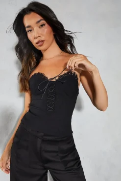 Lace Up Bandeau Lace Trim Top | Nasty Gal