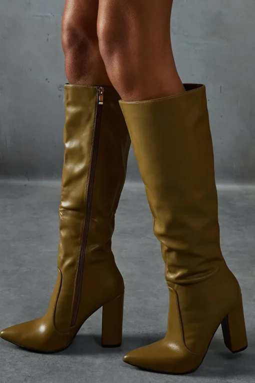 Leather Look Block Heel Pointed Boots | Nasty Gal