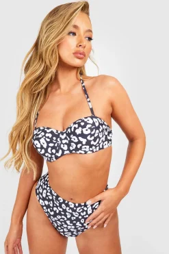 Leopard Print Underwired Bikini Top & High Waist Bikini Bottoms Set | Nasty Gal
