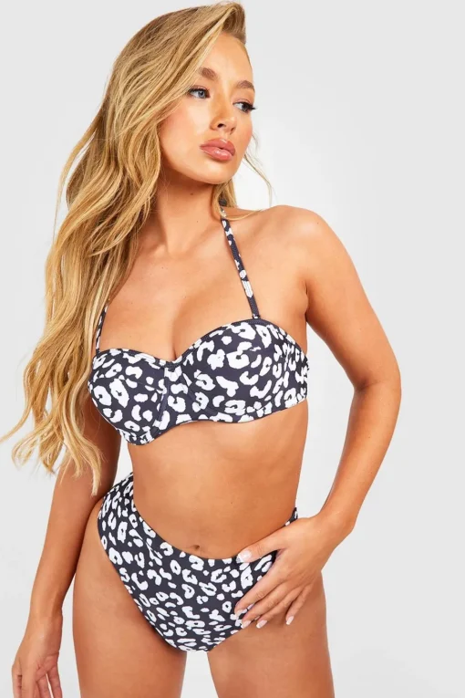 Leopard Print Underwired Bikini Top & High Waist Bikini Bottoms Set | Nasty Gal