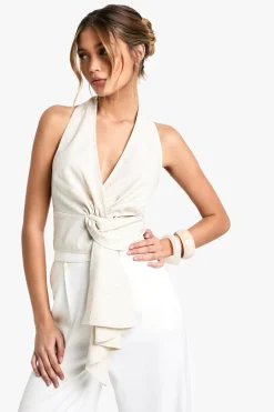 Linen Halter Neck Knot Front Top | Nasty Gal