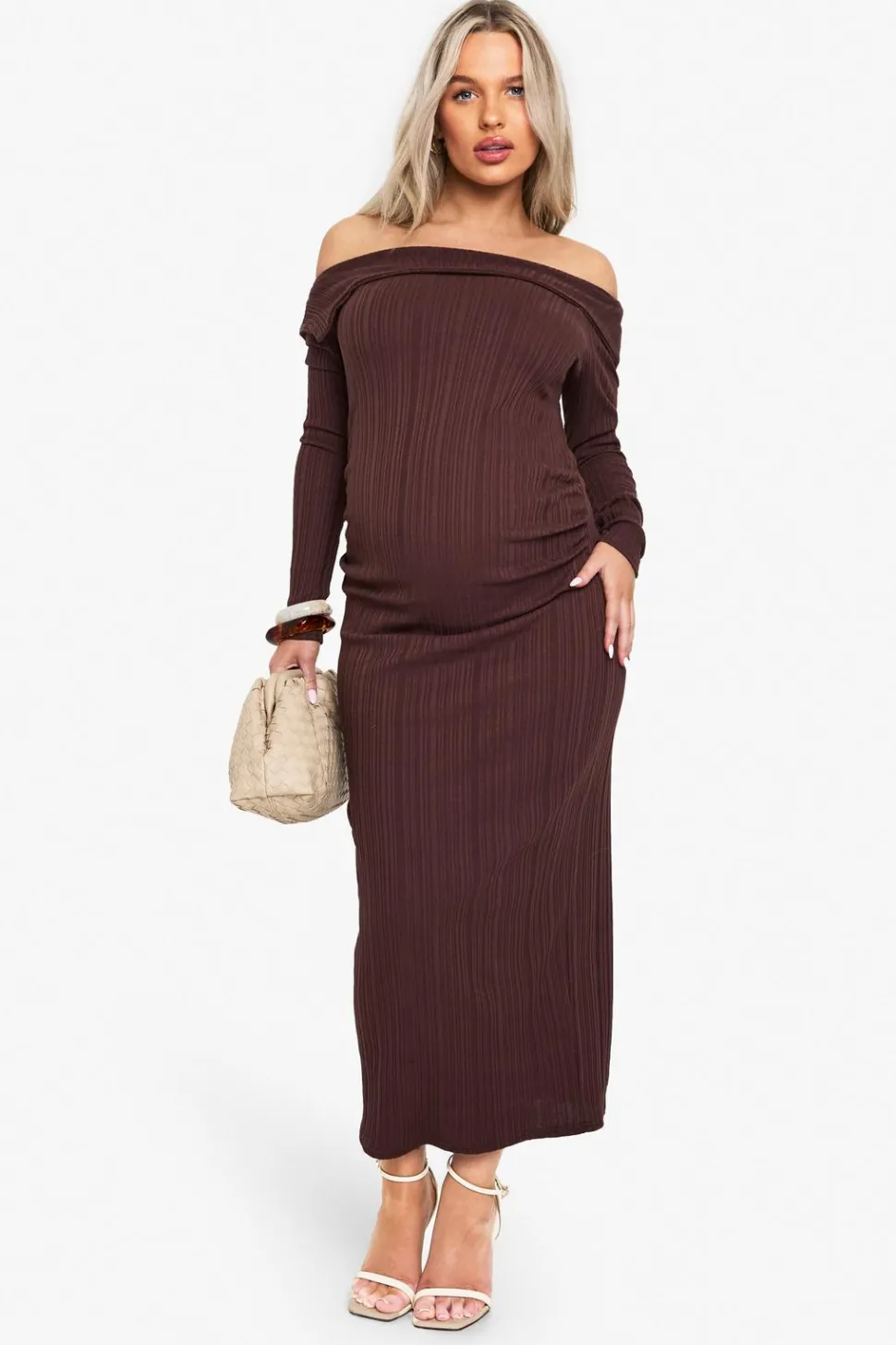 Maternity Rib Bardot Ruched Midaxi | Nasty Gal