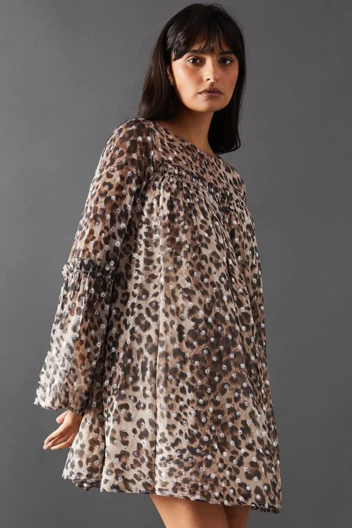 Metallic Jacquard Dobby Flared Sleeve Mini Dress | Nasty Gal