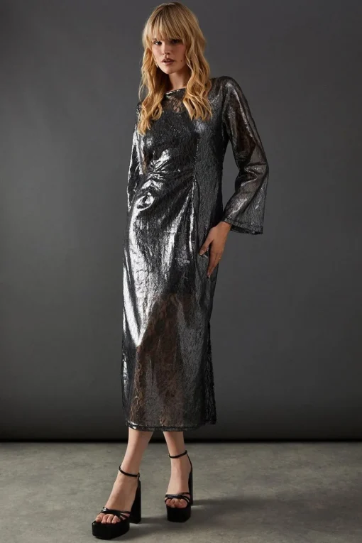 Metallic Lace Column Midi Dress | Nasty Gal