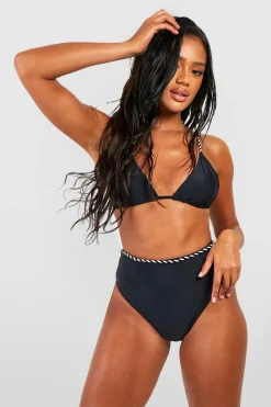 Monochrome Rope Detail Triangle Bikini Top & High Waist Bikini Bottoms Set | Nasty Gal