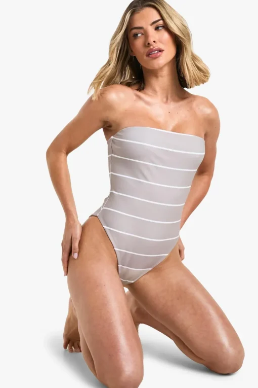 Petite Swimwear Essentials Stripe Bandeau Swimsuit | Nasty Gal