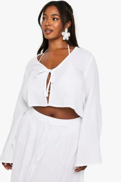 Plus Cheesecloth Long Sleeve Tie Front Top | Nasty Gal