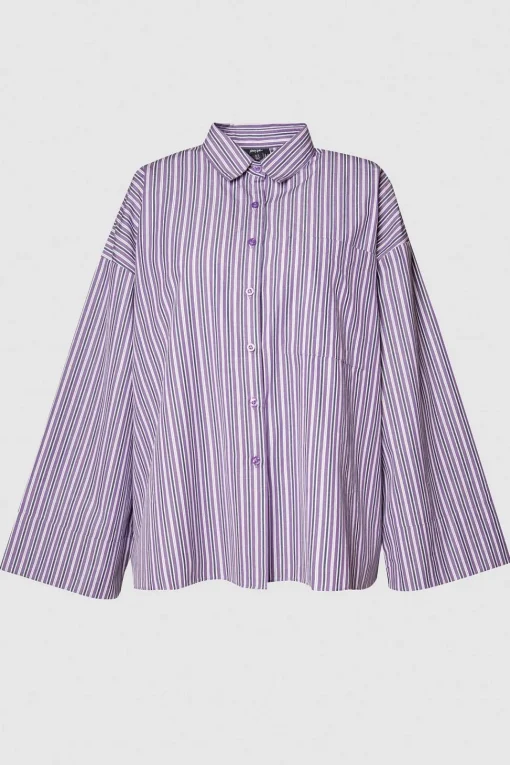 Plus Cotton Stripe Extreme Oversized Wide Cuff Shirt | Nasty Gal