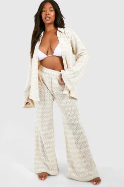 Plus Neutral Stripe Crochet Beach Trouser | Nasty Gal
