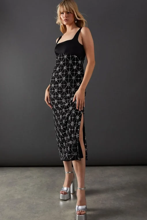 Premium Embellished Sequin Square Neck Midi Dress | Nasty Gal