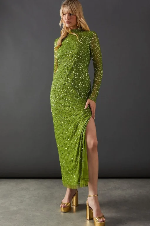 Premium Hand Embellished Sequin High Neck Maxi Dress | Nasty Gal