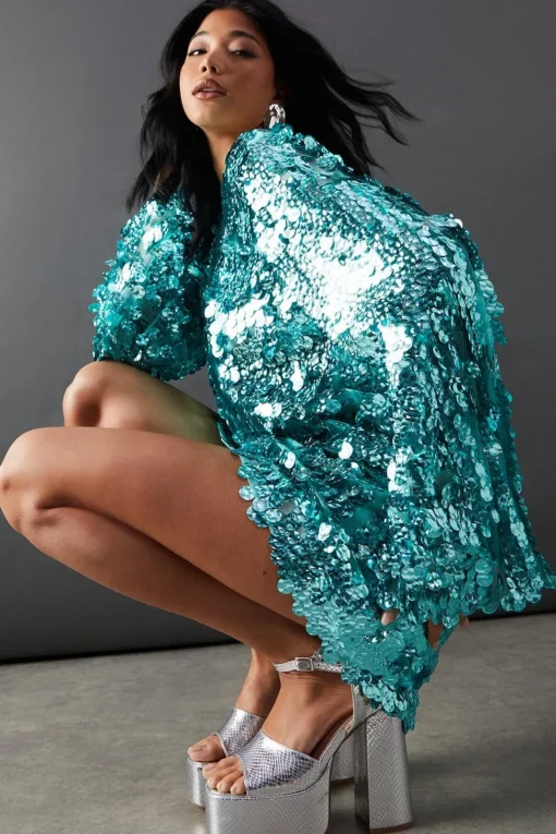 Premium Holographic Sequin Slash Neck Mini Dress | Nasty Gal