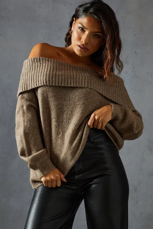Premium Knit Bardot Foldover Jumper | Nasty Gal