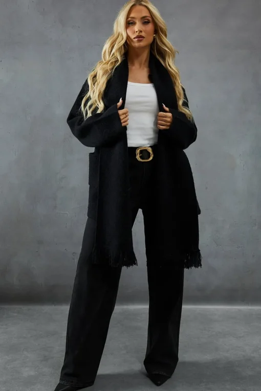 Premium Knitted Scarf Detail Longline Cardigan | Nasty Gal