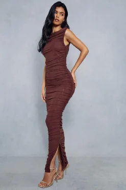 Premium Mesh Ruched Sleeveless Maxi Dress | Nasty Gal