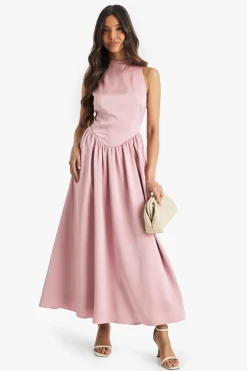 Premium Satin High Neck Volume Midaxi Dress | Nasty Gal