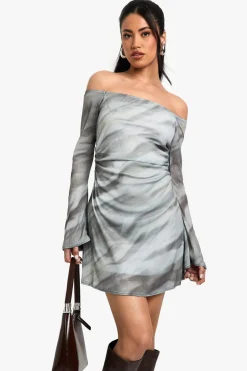 Printed Bardot Ruched Mini Dress | Nasty Gal