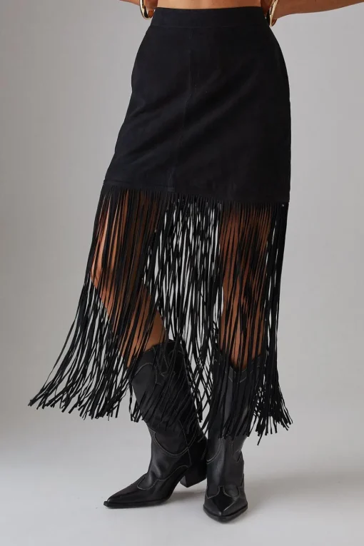Real Suede Fringed Maxi Skirt | Nasty Gal