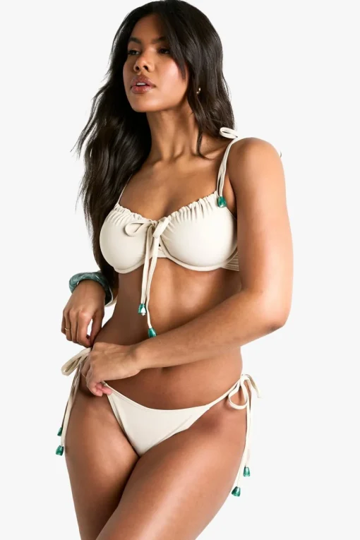 Resin Stone Trim Underwired Bikini Top & Tie Side Bikini Bottoms Set | Nasty Gal