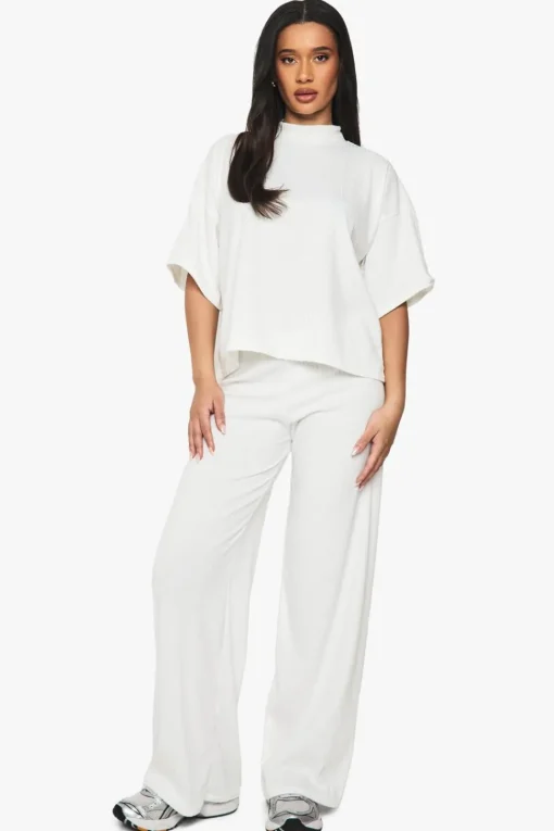 Rib Oversized Short Sleeve Top & Wide Leg Trouser Set | Nasty Gal