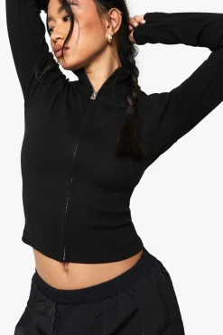 Rib Zip Through Long Sleeve Top | Nasty Gal