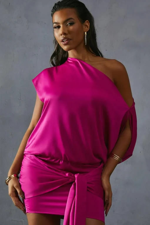 Satin AsymmetricOff Shoulder Tie Skirt MiniDress | Nasty Gal