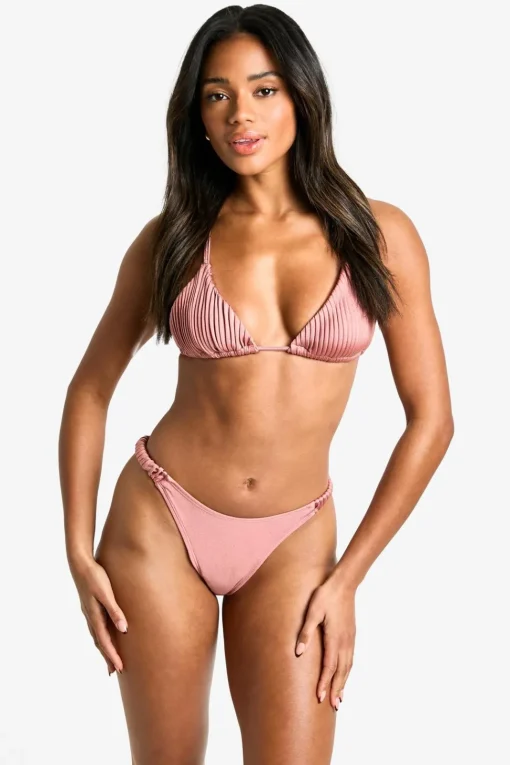 Satin Pleated High Leg Bikini Bottoms | Nasty Gal