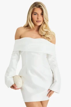 Satin Structured Bardot Mini Dress | Nasty Gal